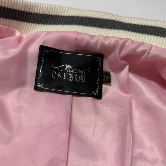 Russian Pink Fur Bomber Jacket “MAD MDNS NESS” Varsity Harajuku Y2K M - Picture 7 of 15